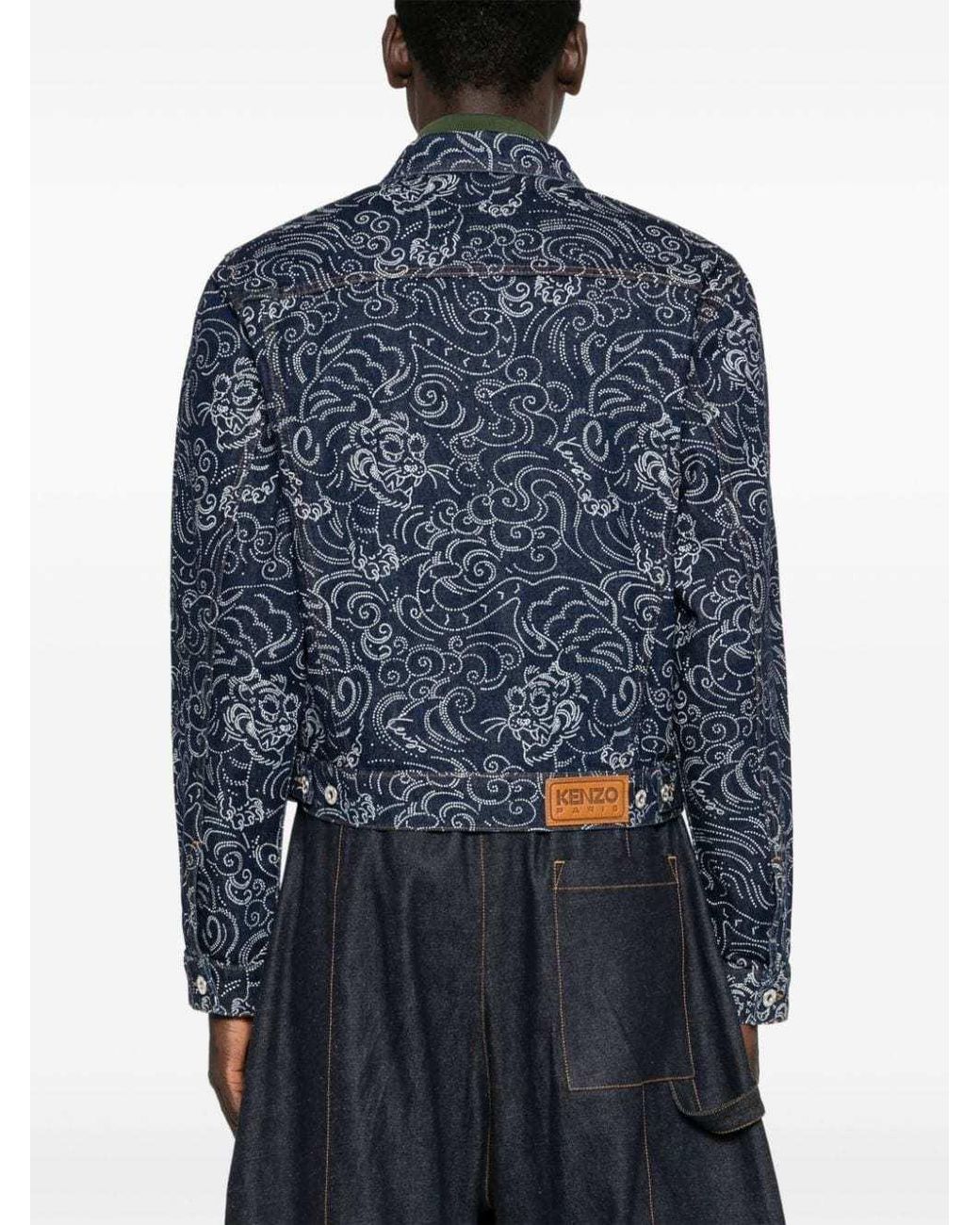 KENZO Blue Star Tiger Buttoned Denim Jacket for men