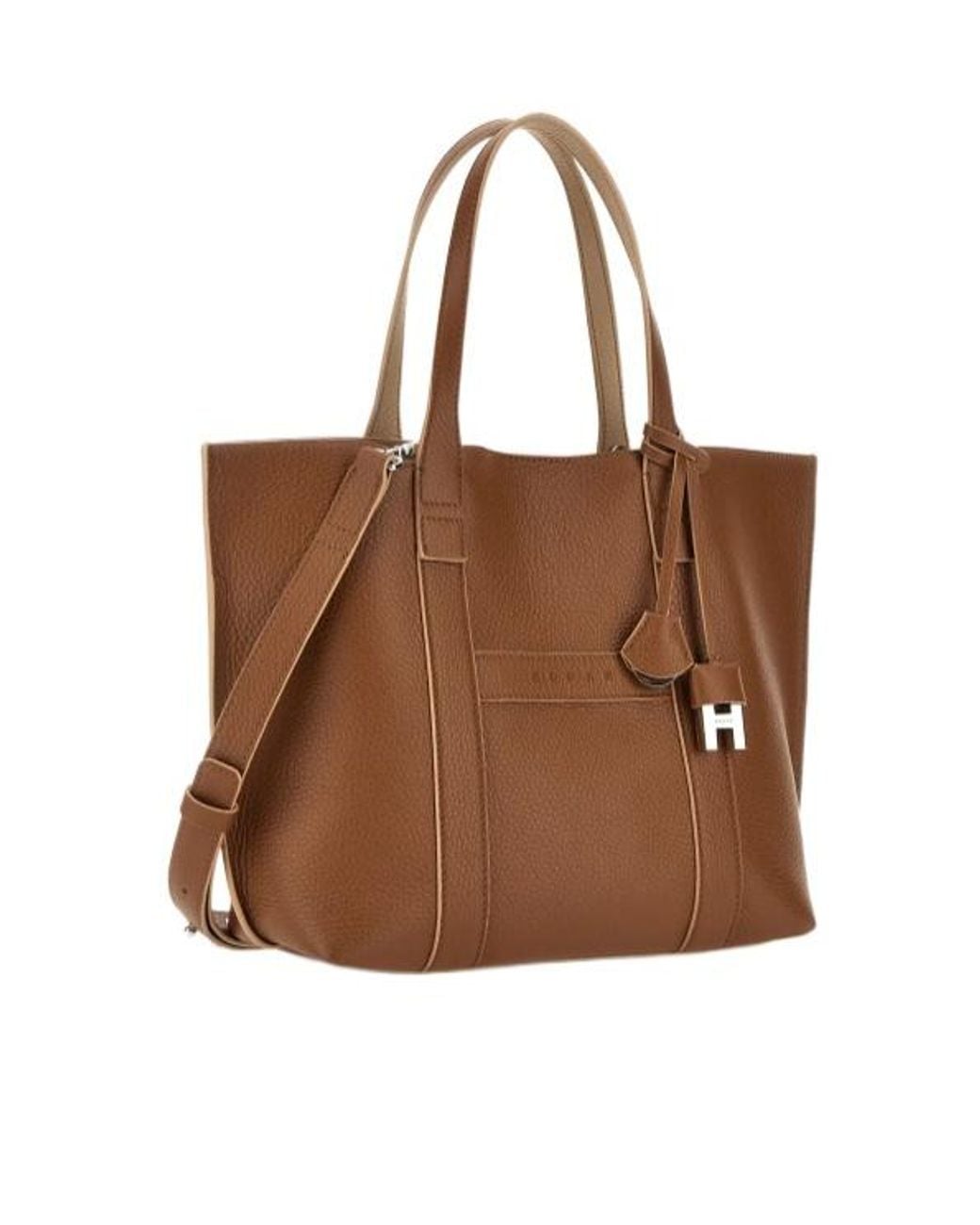 Hogan Brown Logo Embossed Top Handle Bag