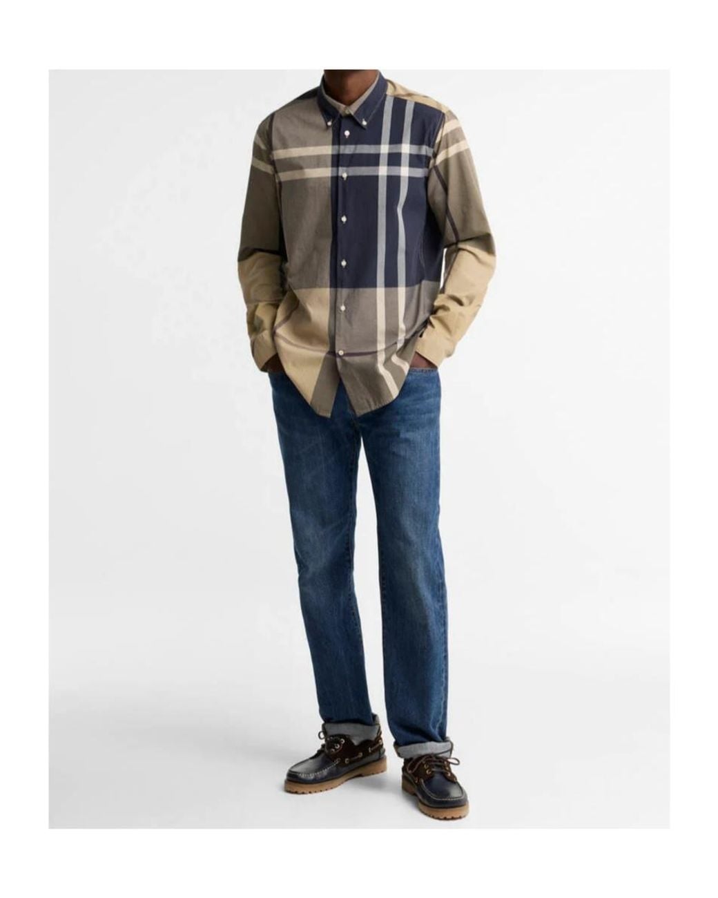 Barbour Blue Oversized Plaid Dunoon Slim-Fit Long-Sleeve Shirt for men
