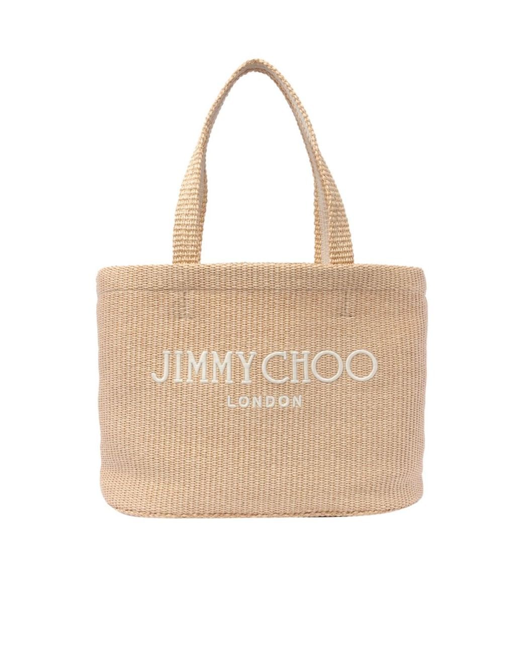 Jimmy Choo Natural Logo Embroidered Woven Tote Bag