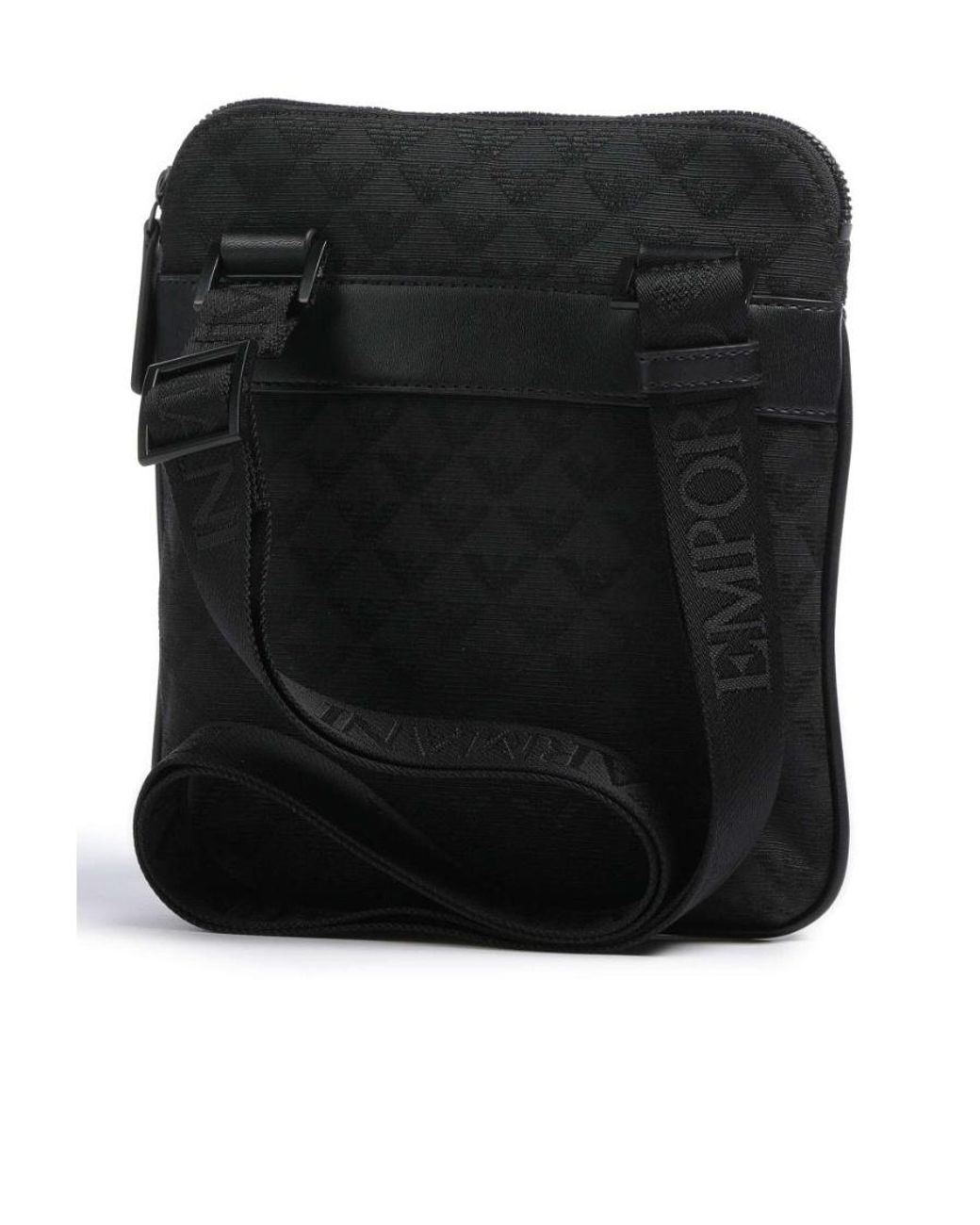 Emporio Armani Black All-Over Jacquard Eagle Flat Shoulder Bag for men