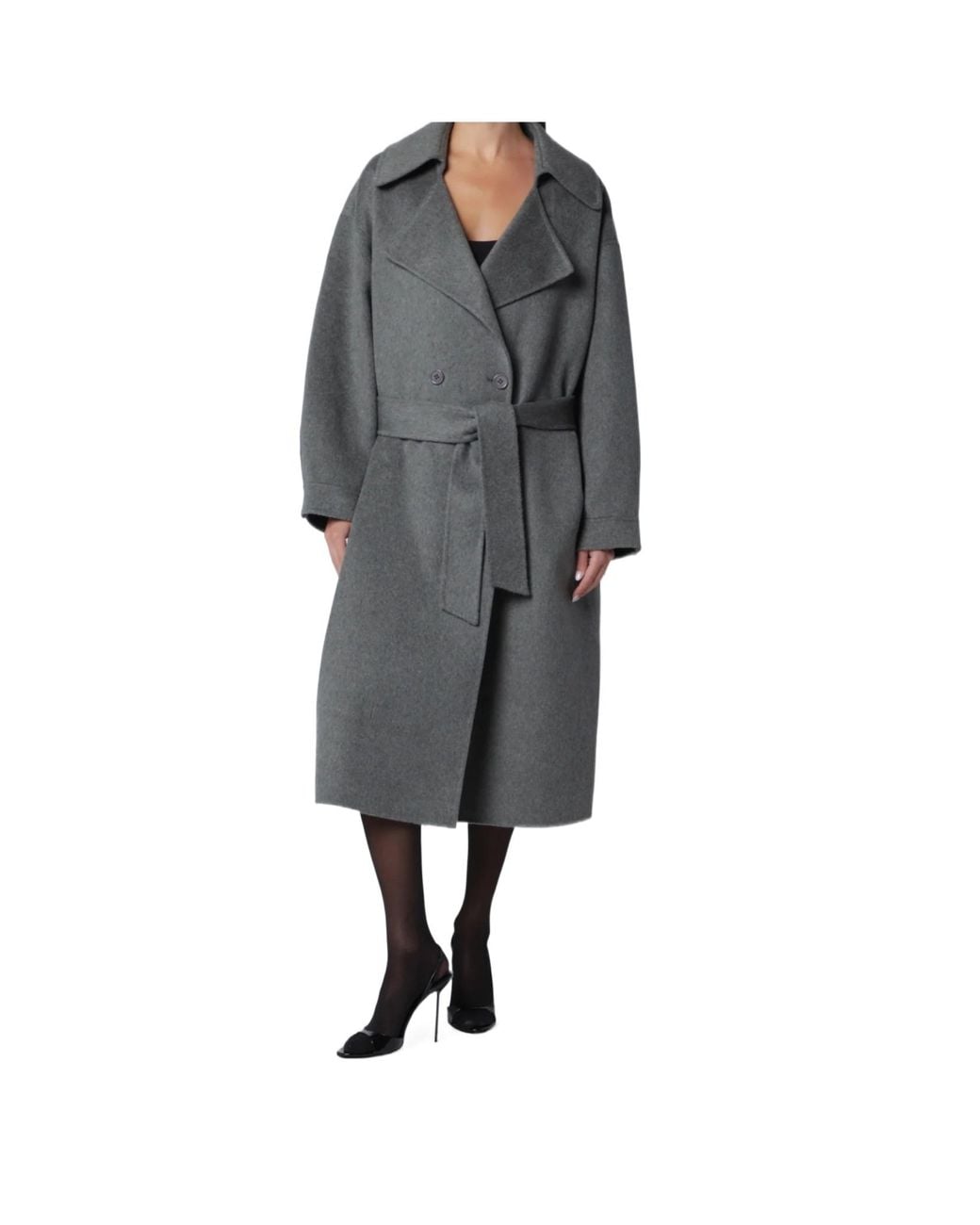 Frankie Shop Gray Double-Breasted Coat With Belt