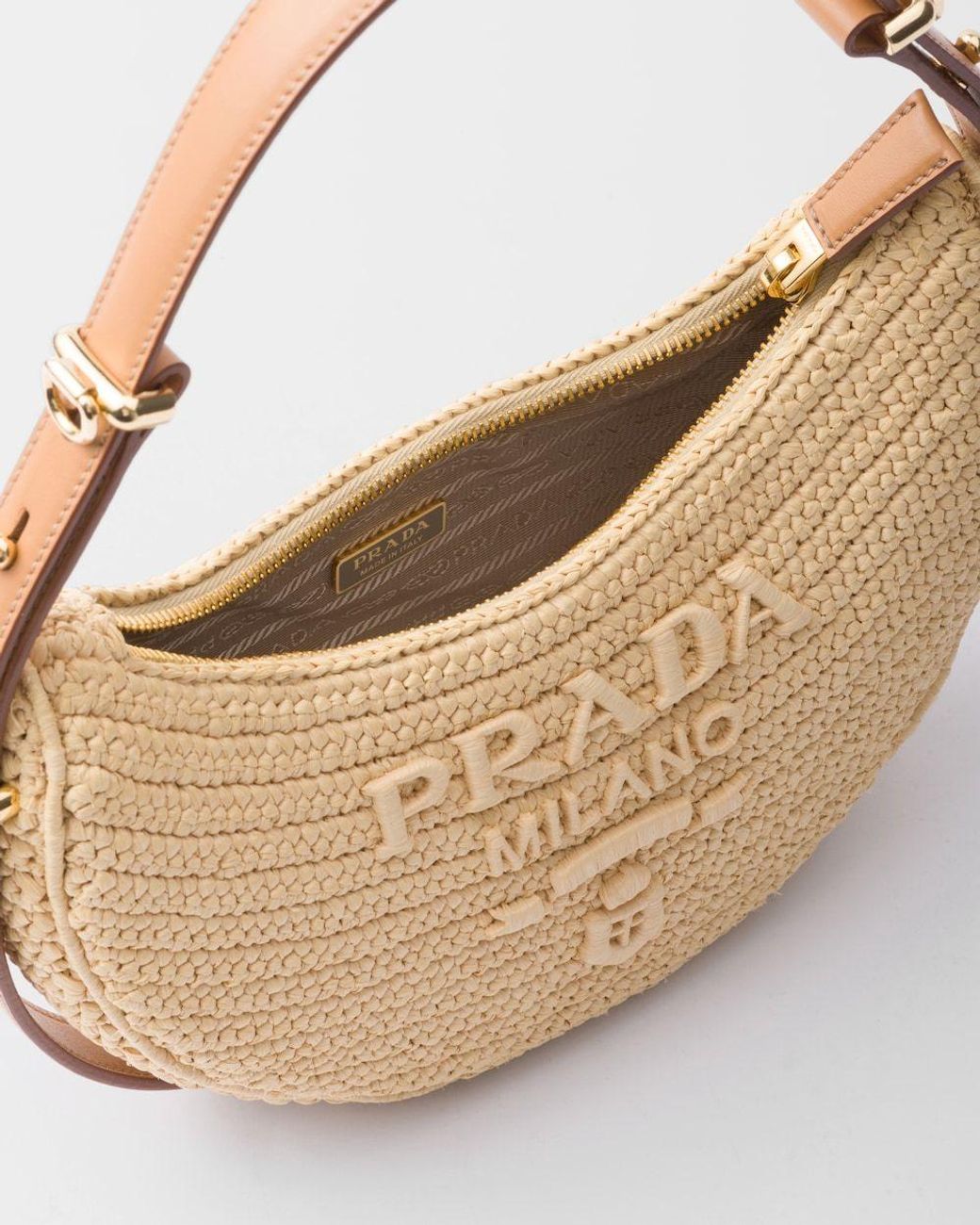 Prada Natural Arqué Woven Zipped Shoulder Bag