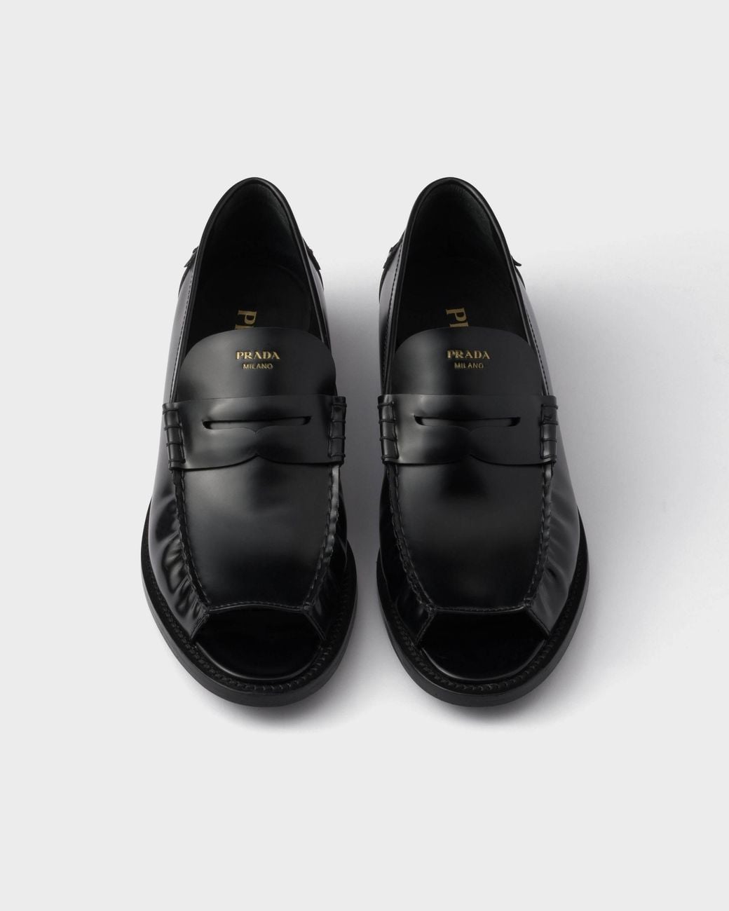 Prada Black Leather Ruched Cutout Loafers