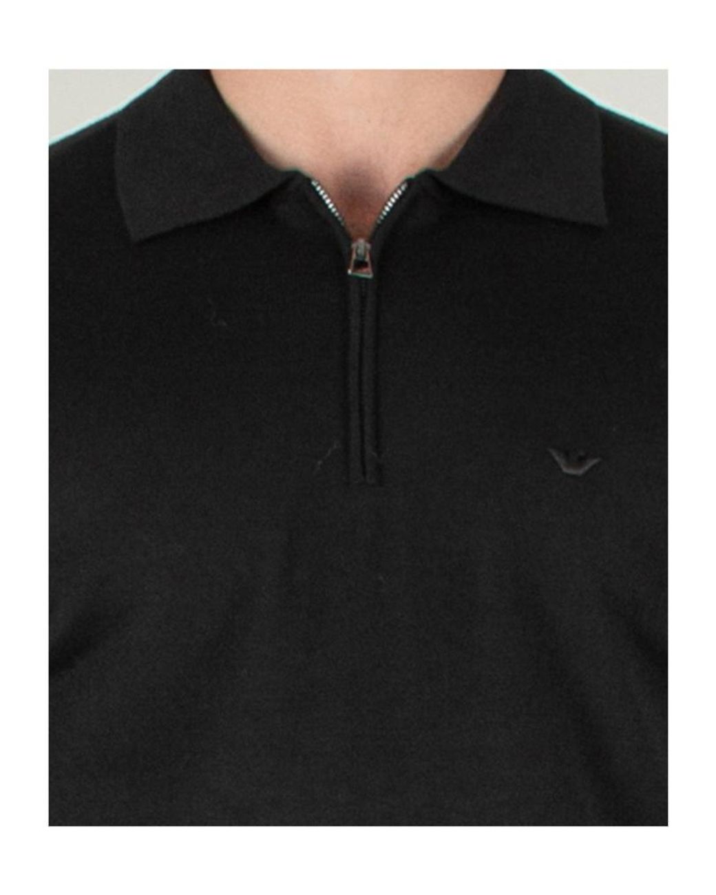 Emporio Armani Black Zip-Neck Embroidered Logo Polo Shirt for men