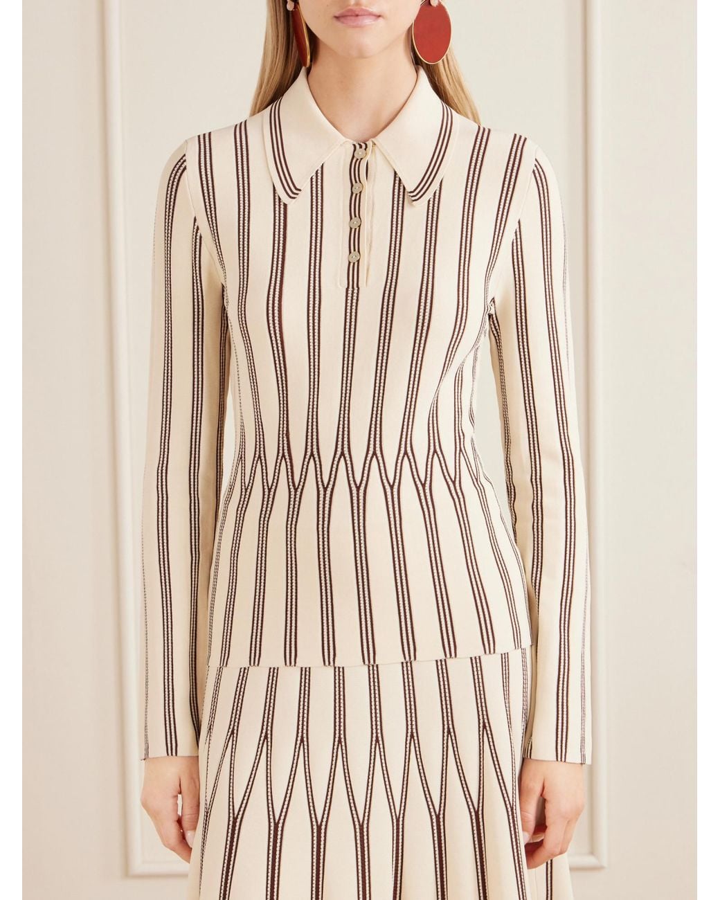 Zimmermann Natural Striped Knitted Polo Sweater