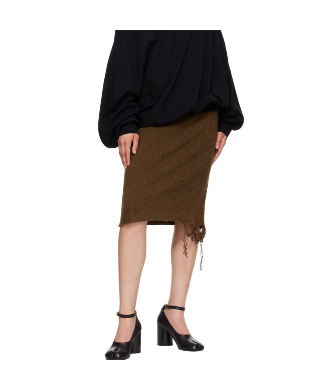 MM6 by Maison Margiela Green Distressed Hem Knitted Skirt