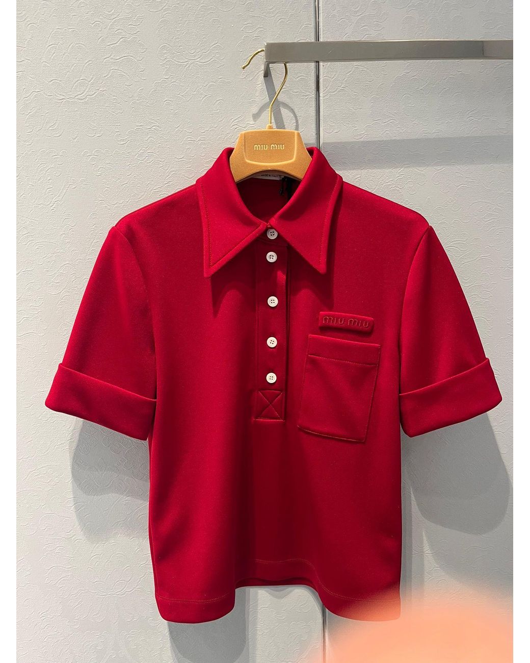 Miu Miu Red Technical Jersey Polo Shirt