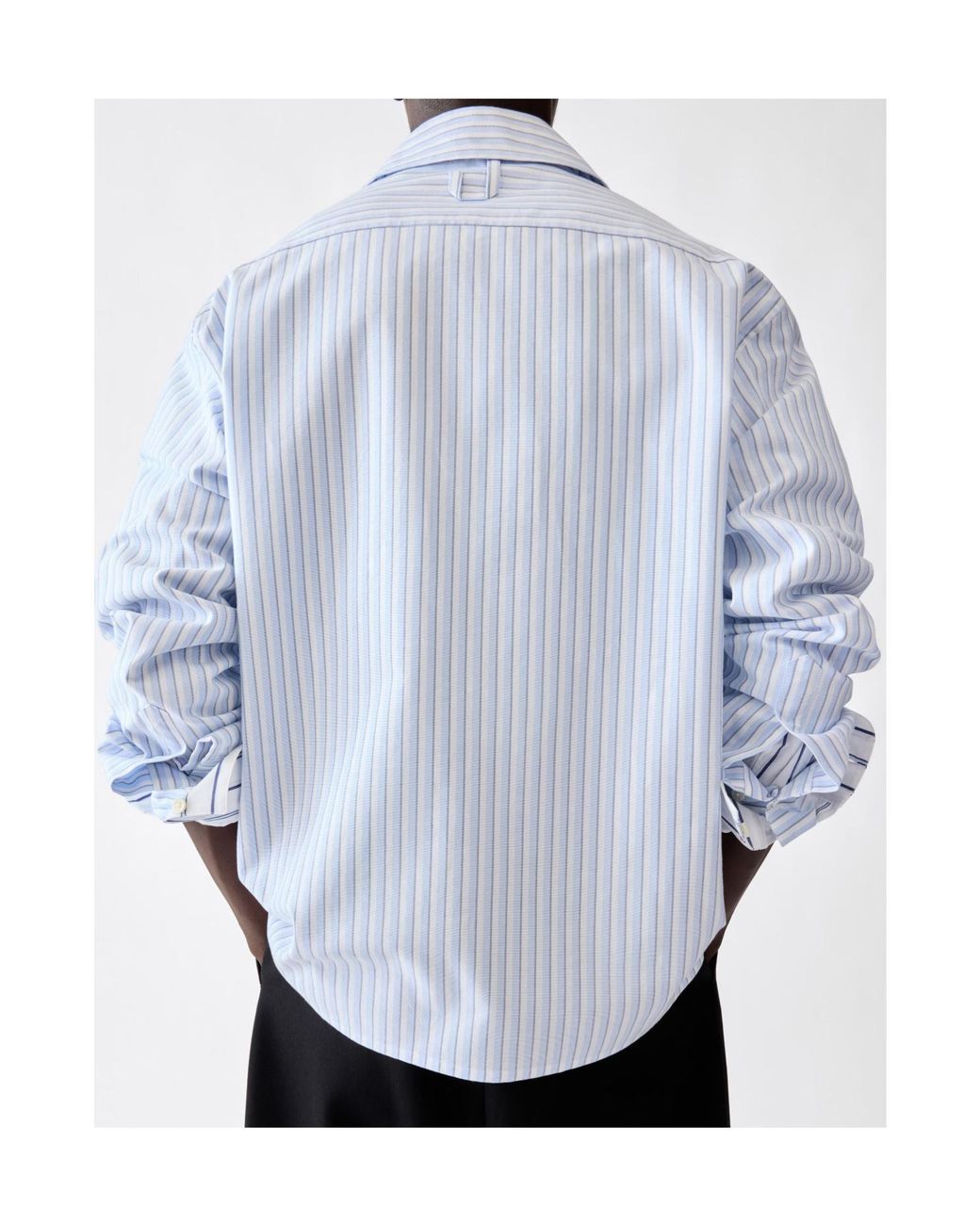 Jacquemus Blue Striped Zip-Up Long-Sleeve Shirt for men