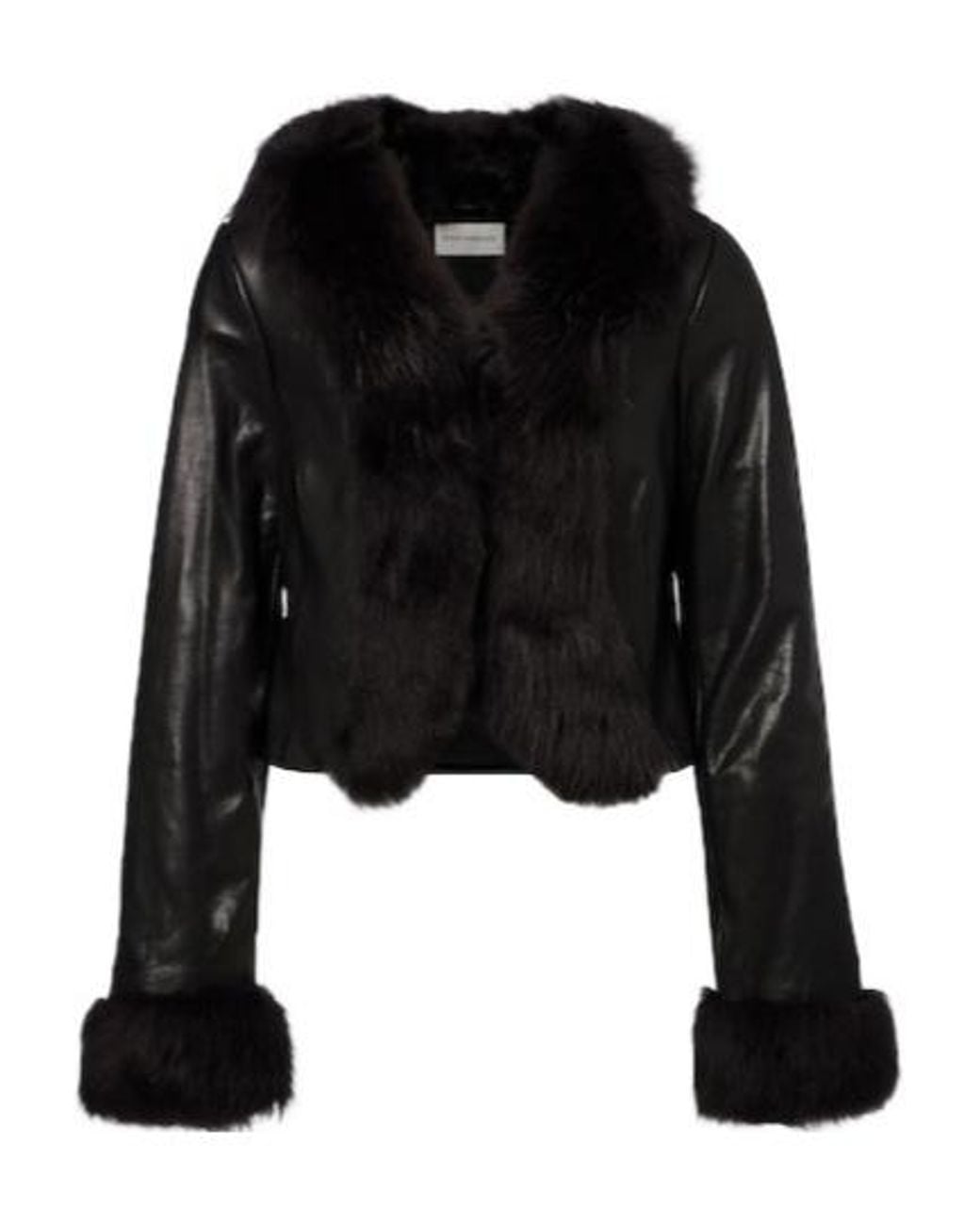Nour Hammour Black Shearling-Trimmed Leather Jacket