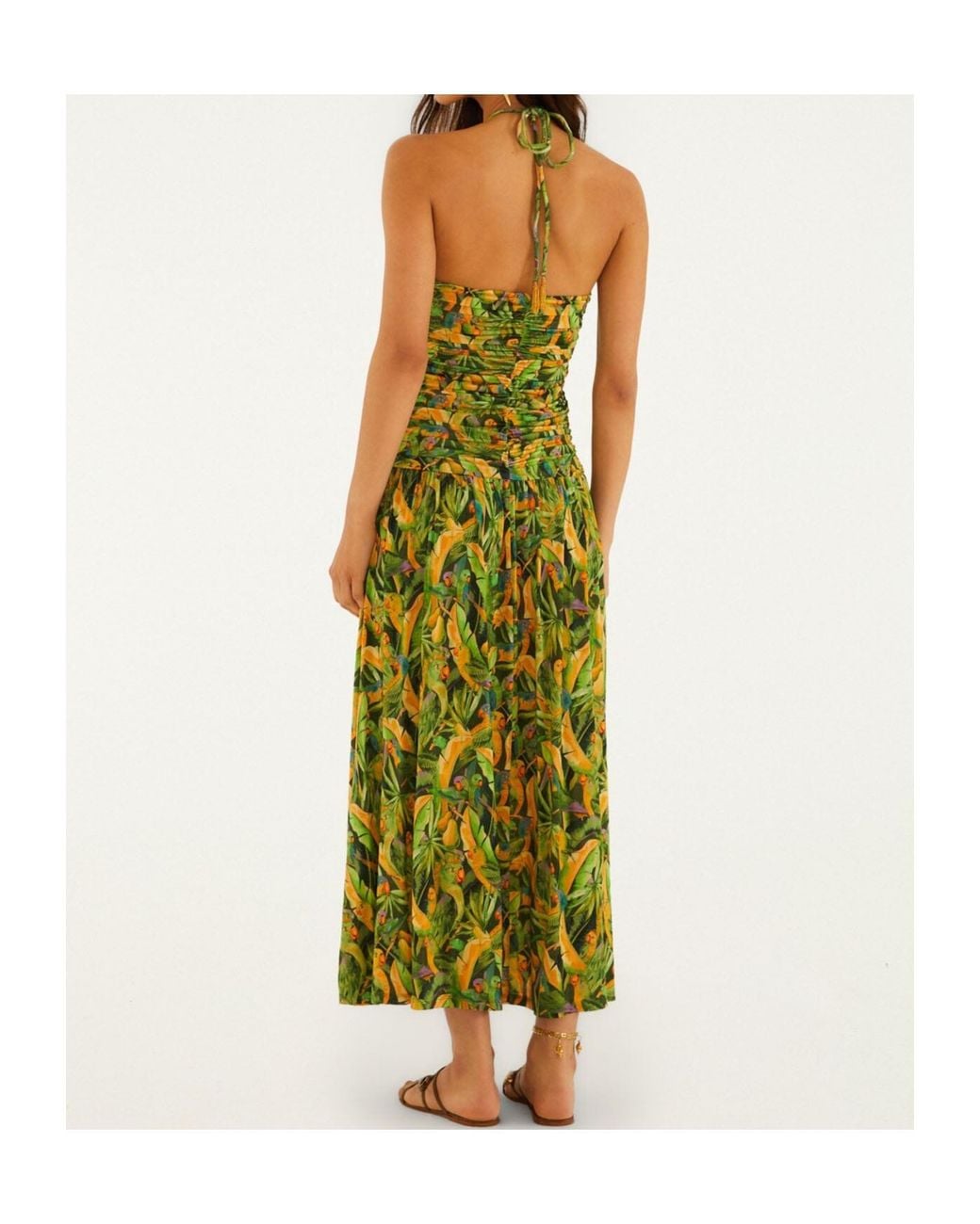 Farm Rio Green Ruched Bodice Maxi Dress