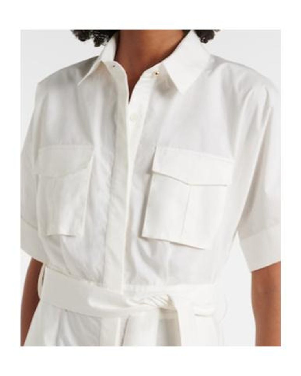 Elie Saab White Belted Cotton Jumpsuit