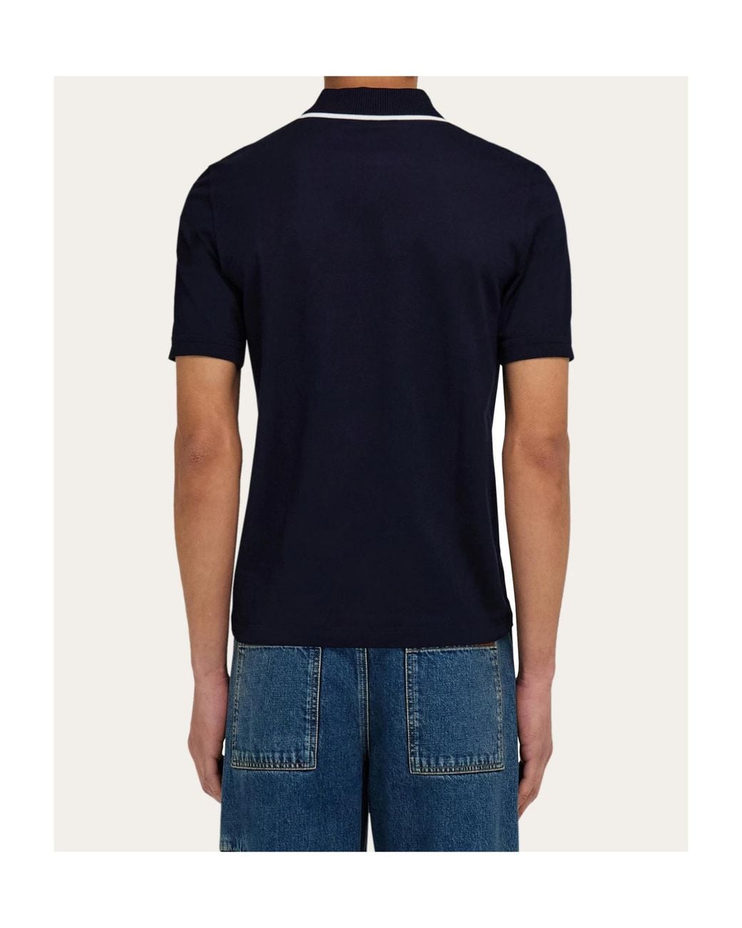 Ferragamo Blue Cotton Polo Shirt With Zip Closure for men