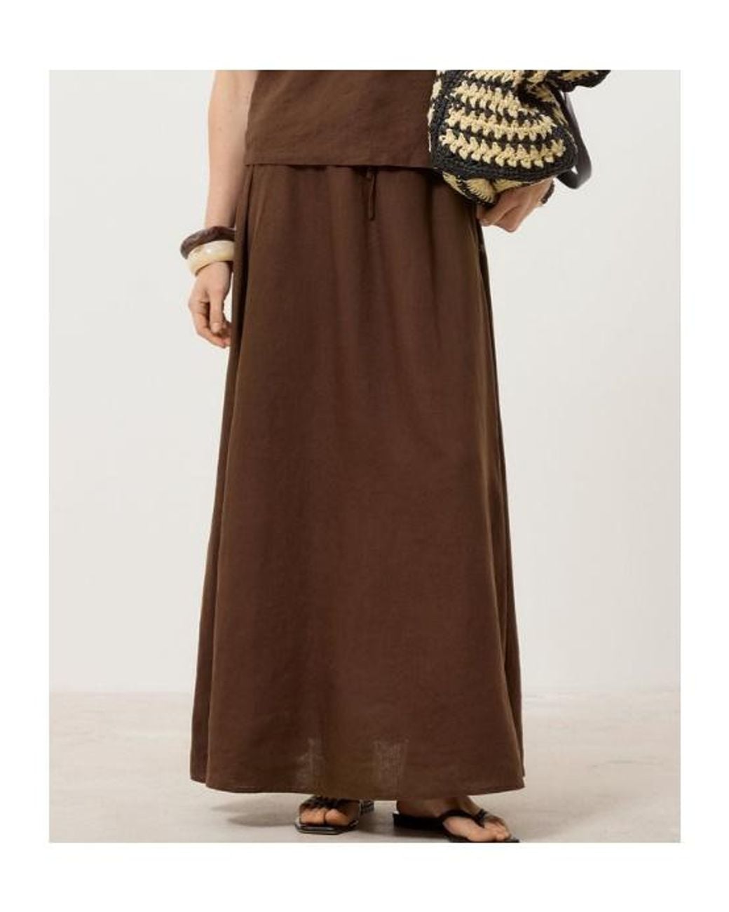 Closed Brown Drawstring Maxi Skirt