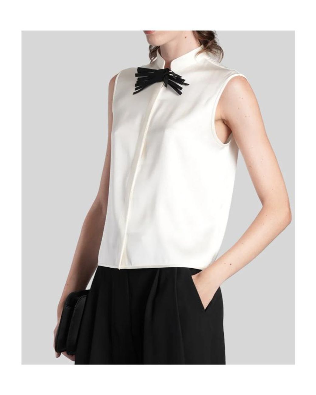 Giorgio Armani White Bow-Detail Sleeveless Shirt