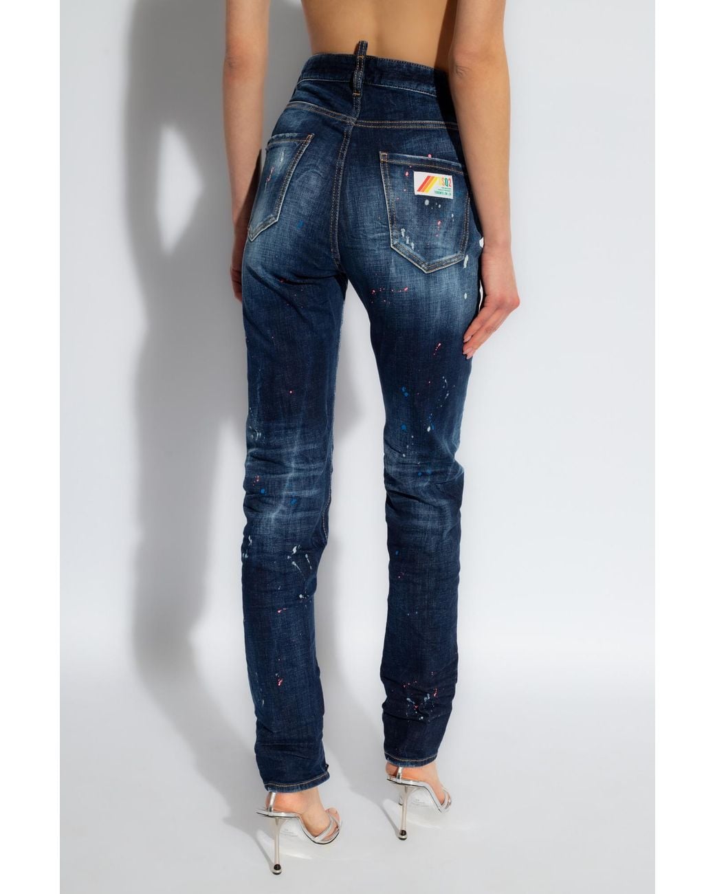 DSquared² Cool Girl Distressed Mid Rise Jeans in Blue | Lyst