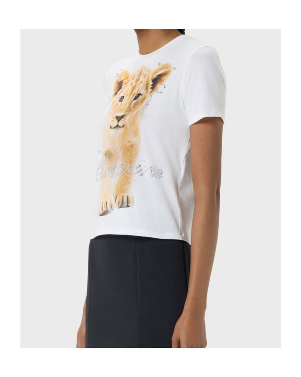 Blumarine White Cub Print Rhinestone T-Shirt
