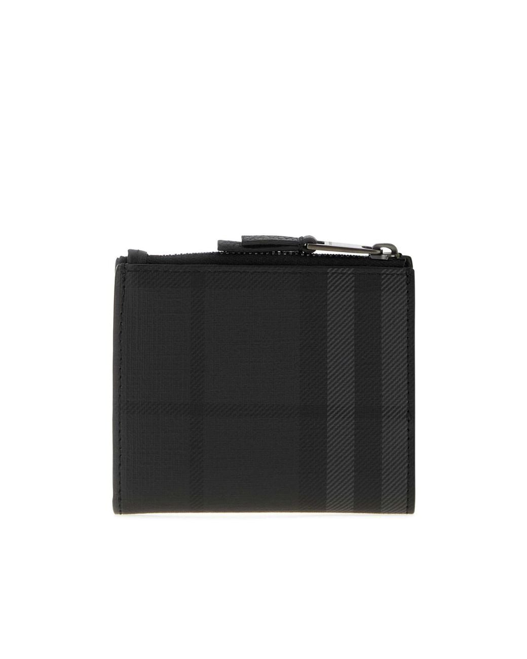 Burberry Black Checked Zip Bifold Wallet for men