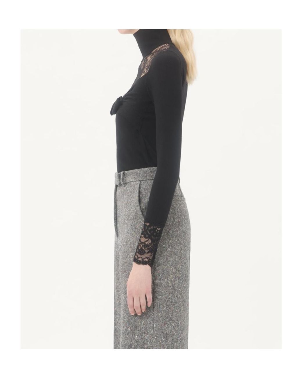 Valentino Black Lace-Panelled High Neck Top
