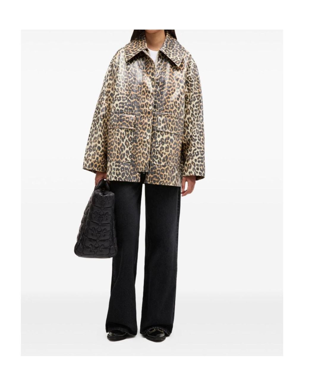 Ganni Gray Laminated Animal-Print Jacket