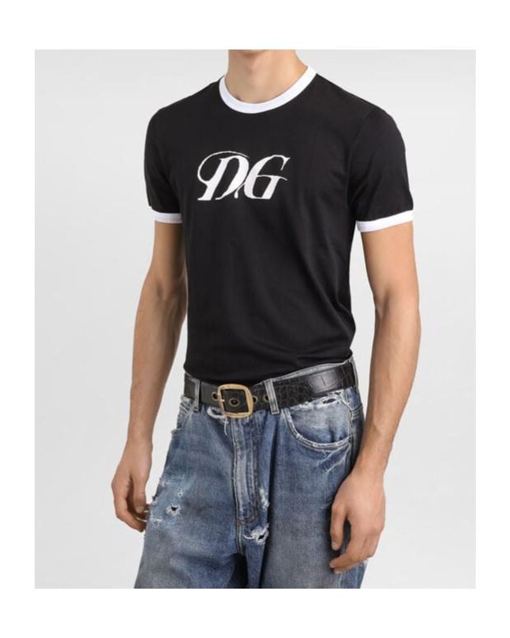 Dolce & Gabbana Black Dg Printed Crewneck T-Shirt for men