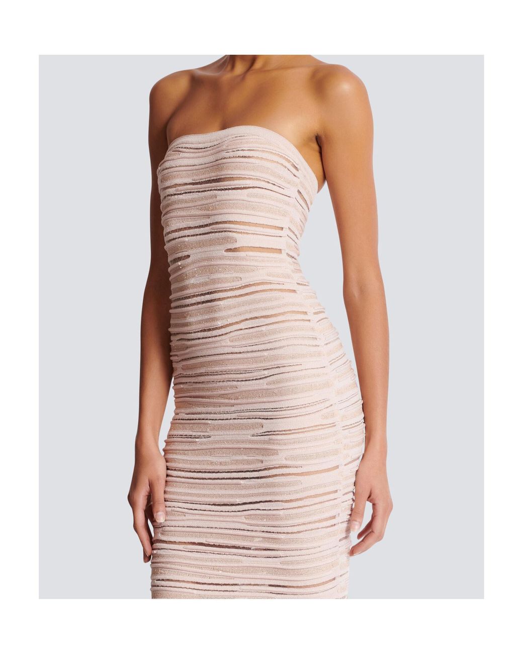 Balmain Pink Knitted Strapless Midi Dress