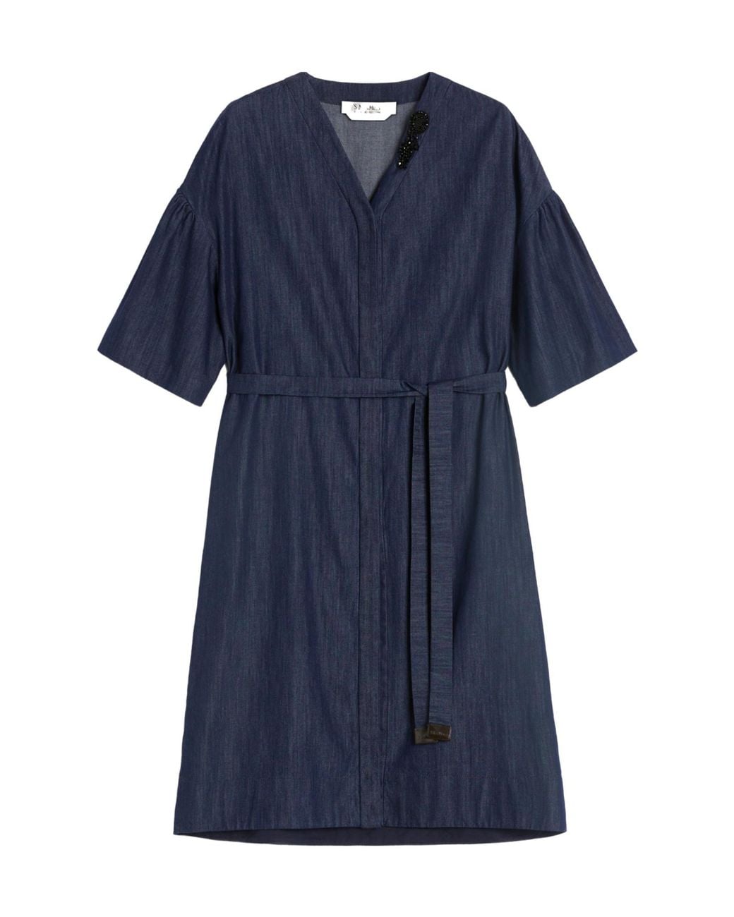 Max Mara Blue 'S V-Neck Embellished Belt Denim Mini Dress