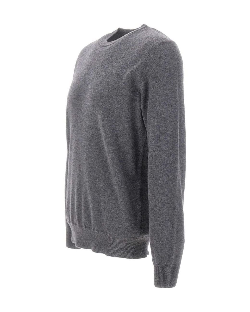 Kangra Cashmere Gray Kangra Ribbed Trim Knitted Sweater for men