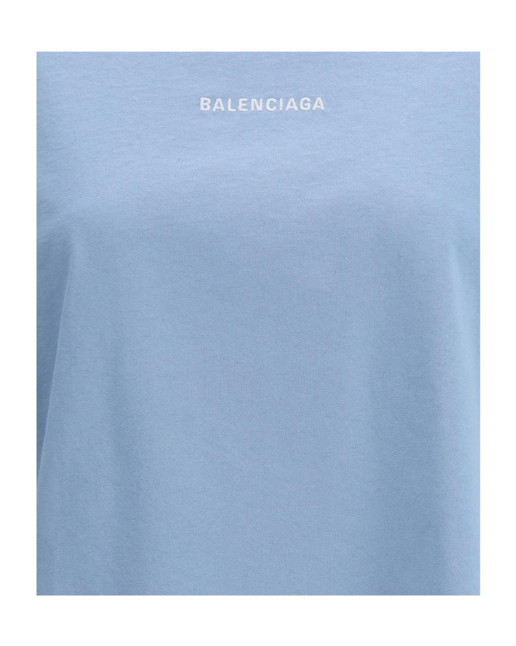 Balenciaga Blue Logo Printed Crewneck T-Shirt