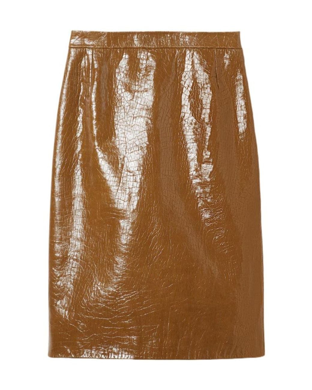 Gucci Brown Shiny Leather Midi Skirt
