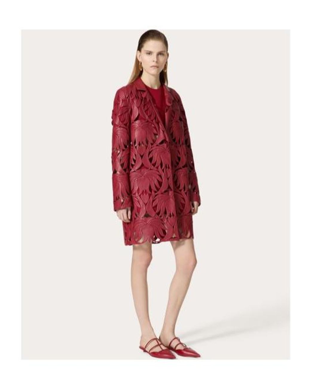 Valentino Red Hollow-Out Design Leather Jacket