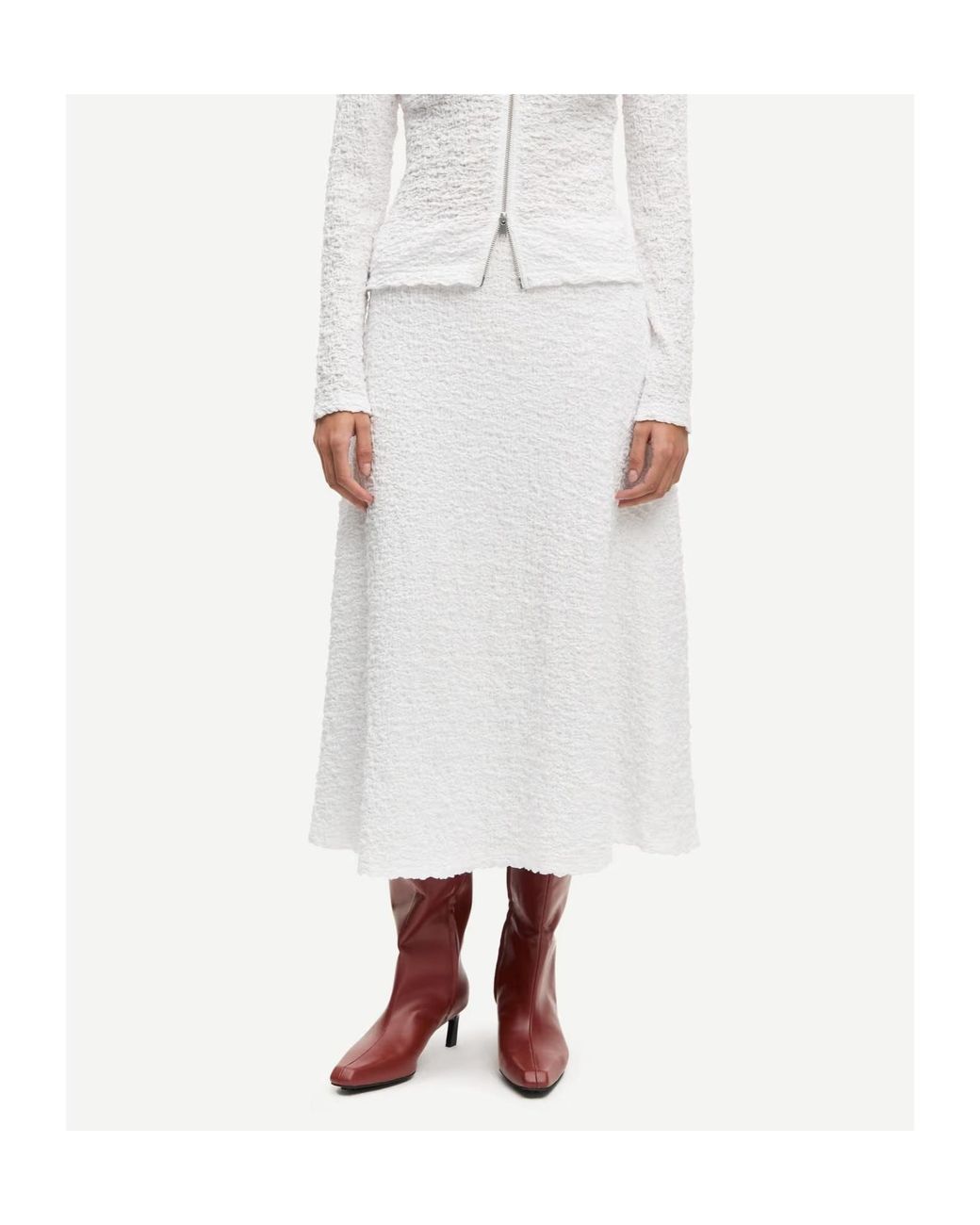 Samsøe & Samsøe White Samsøe Samsøe Sadaisy Textured Midi Skirt