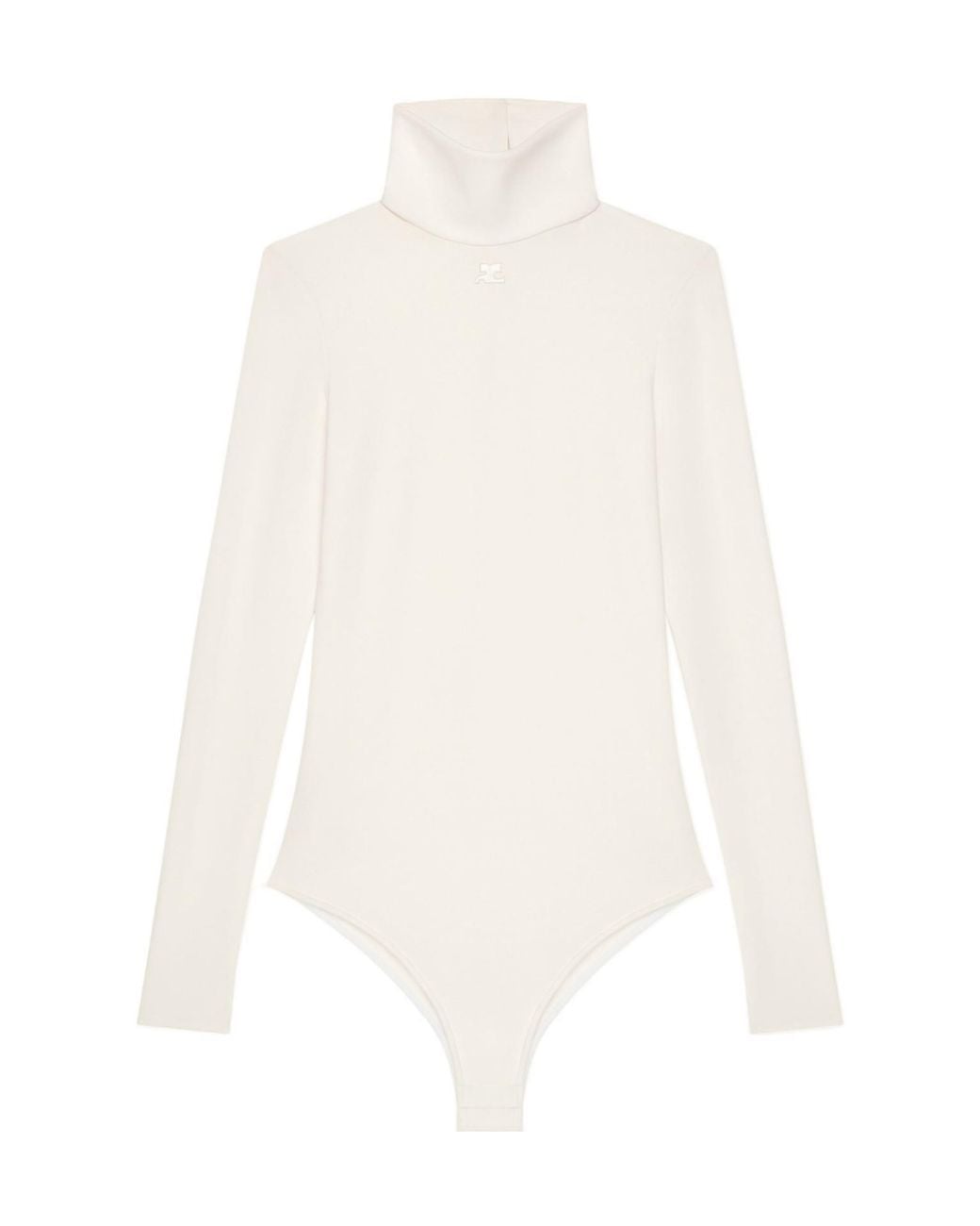 Courreges White Logo-Embroidered Mock-Neck Bodysuit