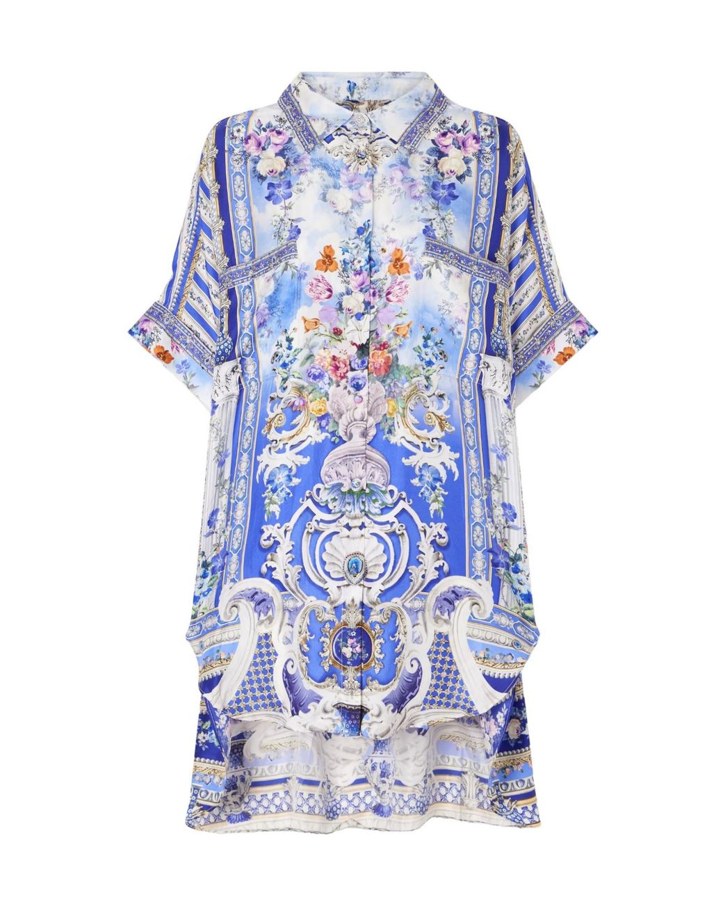 Camilla Blue Oversized Printed Silk Shirt