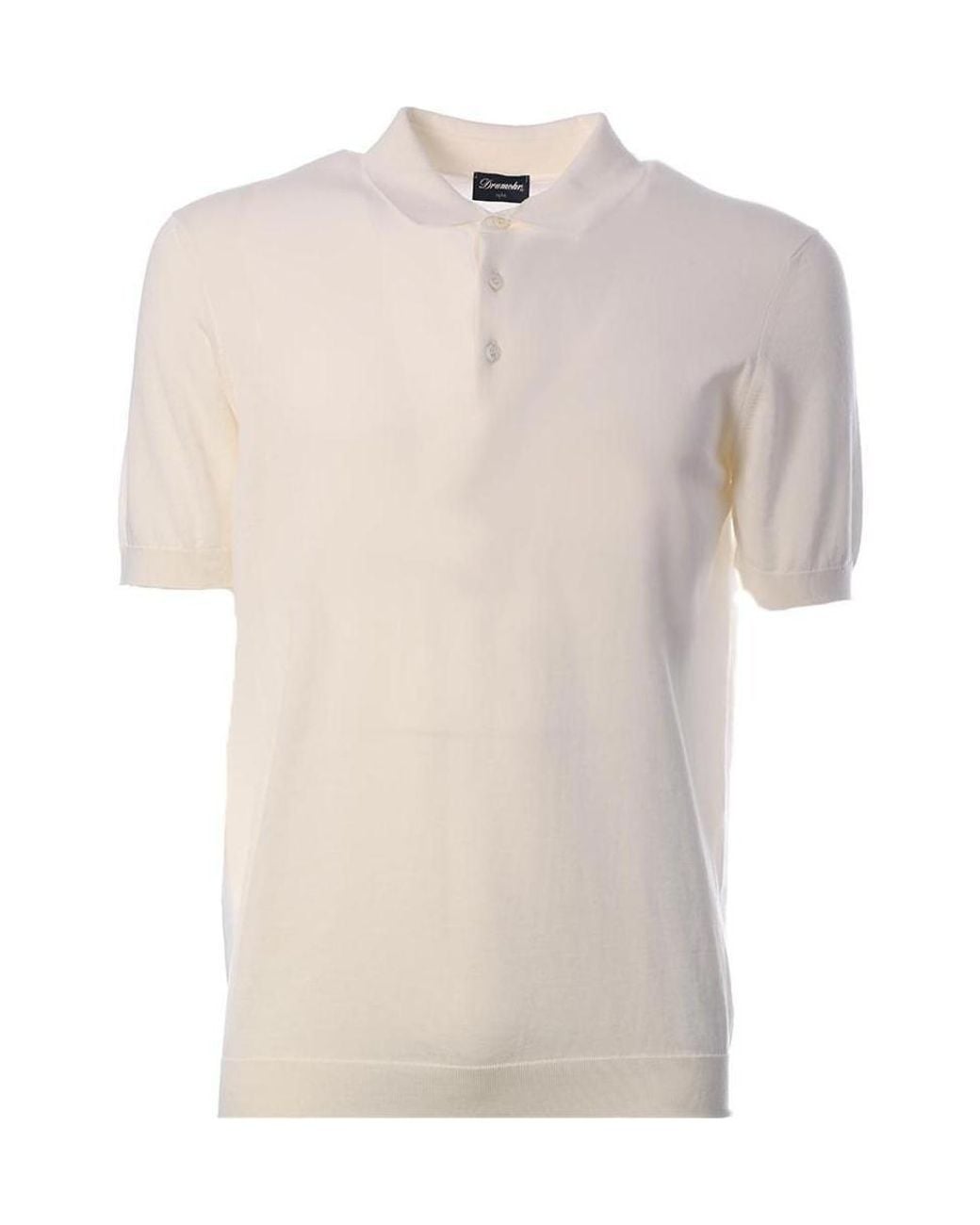 Drumohr White Fine Knit Polo Shirt for men