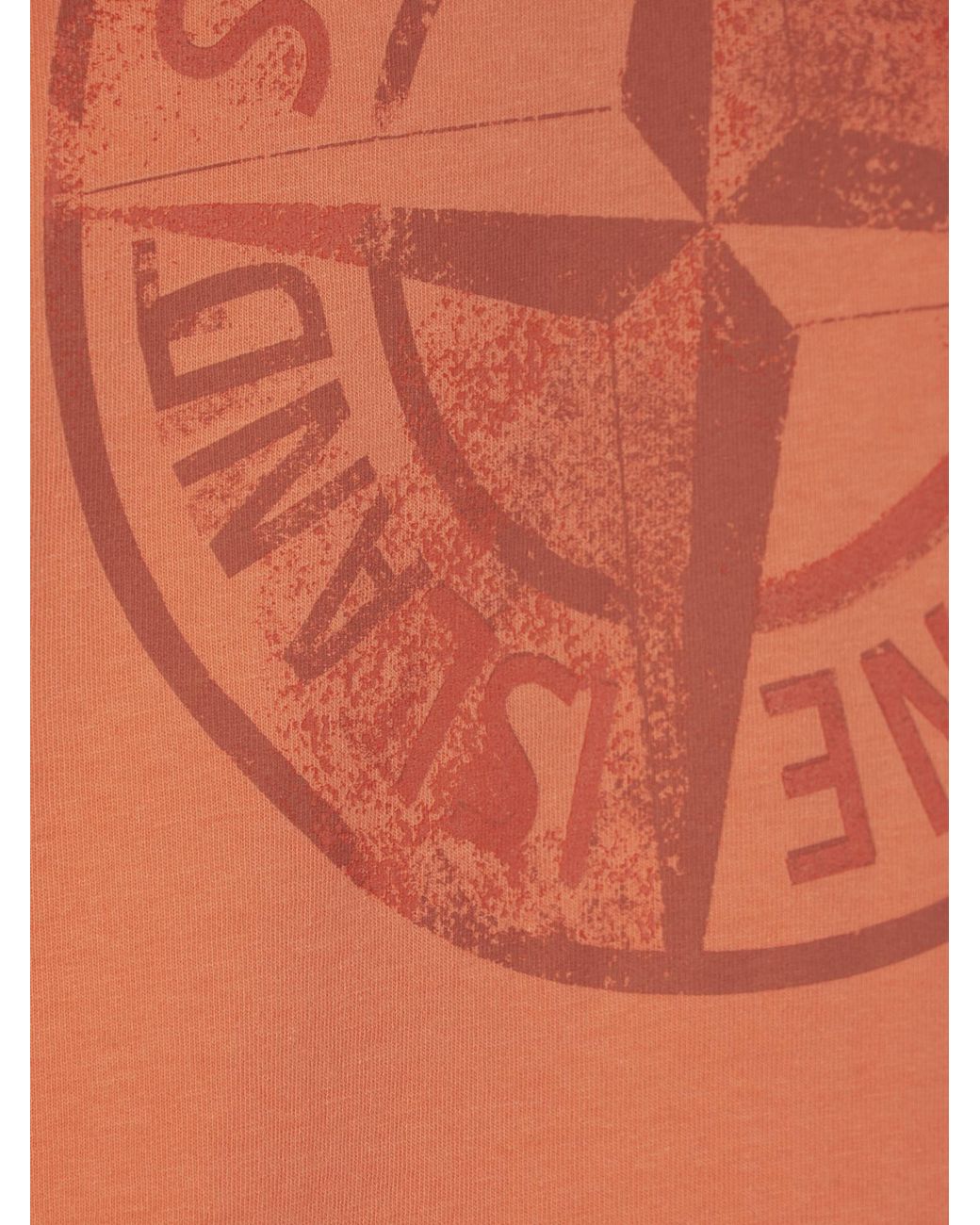 Stone Island Orange Compass-Printed Crewneck T-Shirt for men