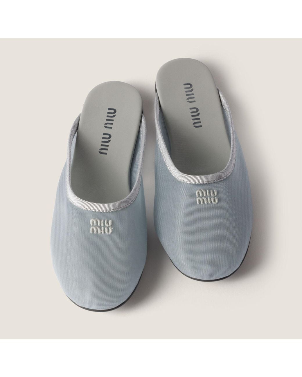 Miu Miu White Mesh Fabric Slippers