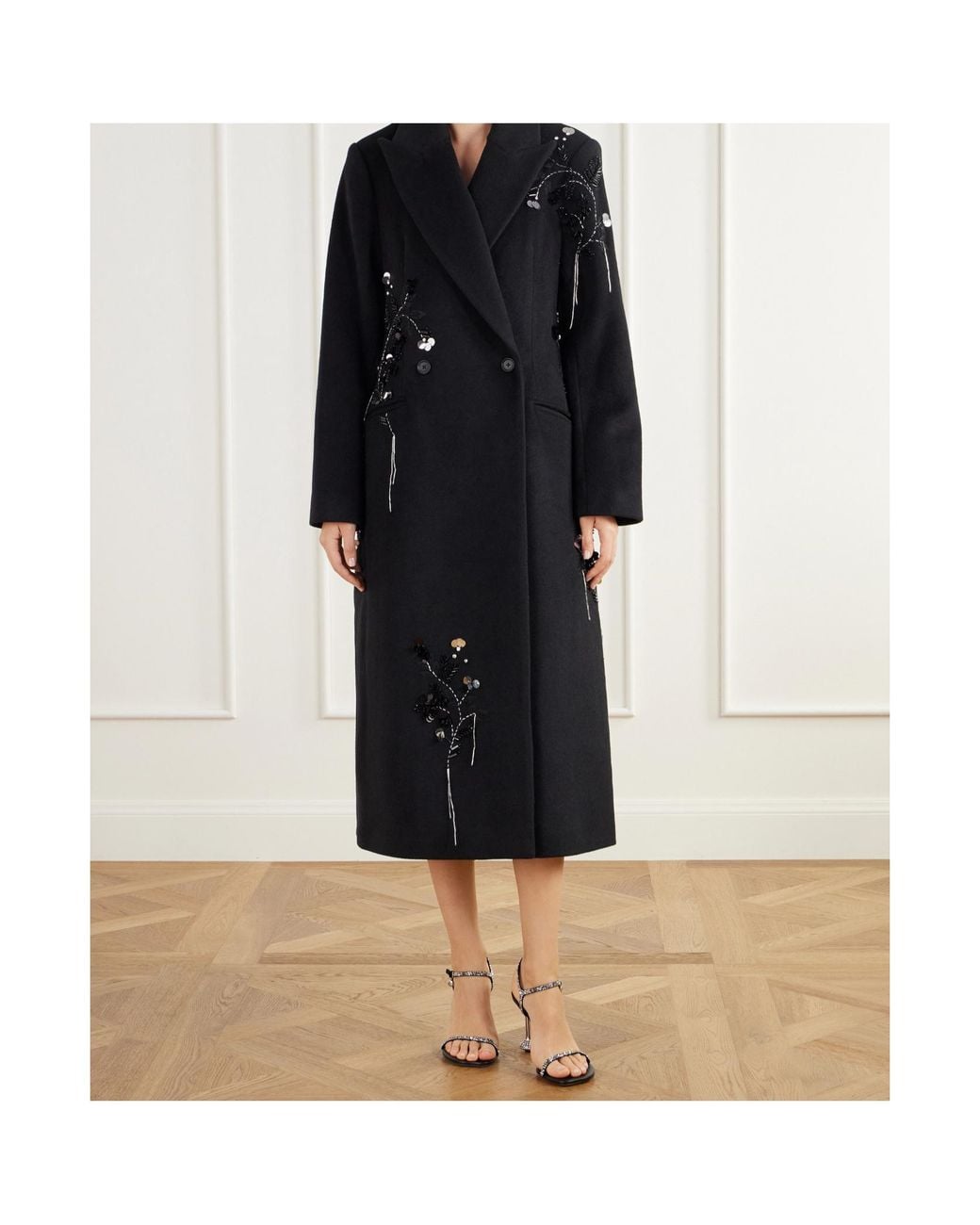 Jonathan Simkhai Black Gianni Beaded Double-Breasted Wool-Blend Felt Coat