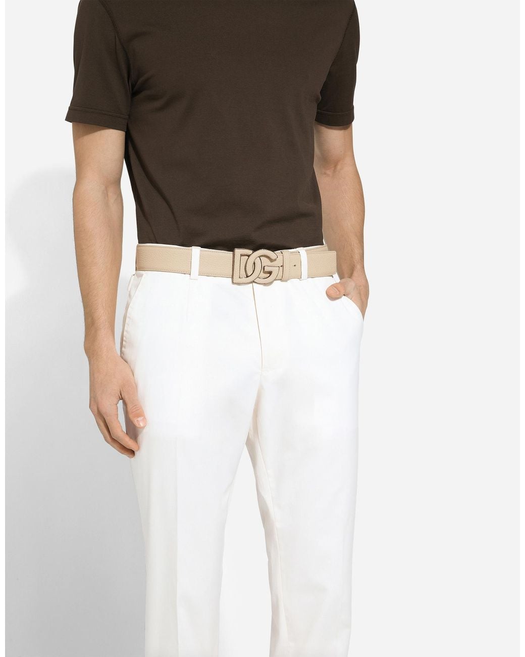 Dolce & Gabbana White Leather Belt for men