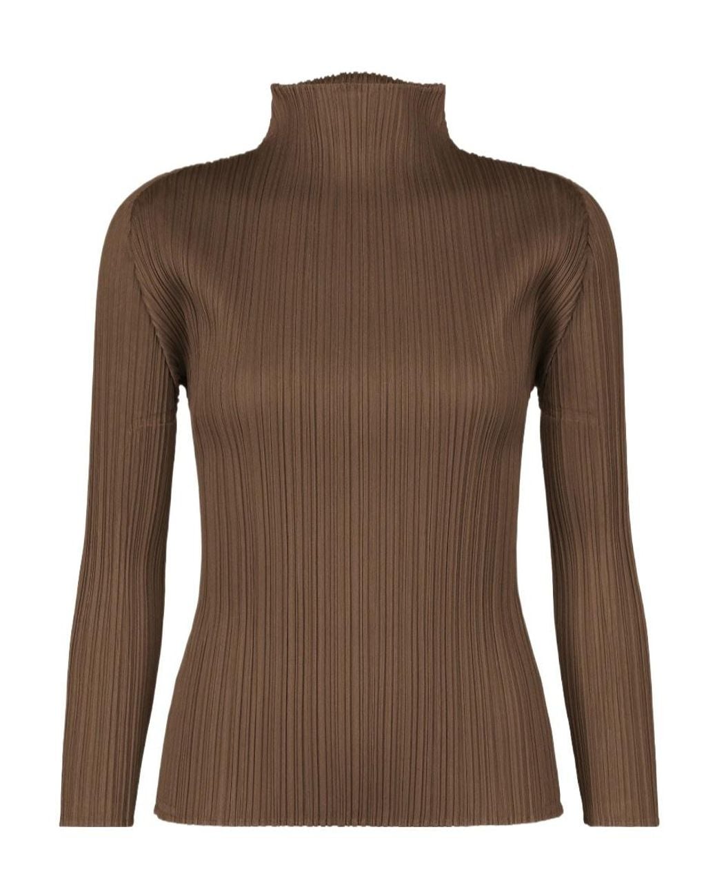 Pleats Please Issey Miyake Brown Pleats Please Issey Miyake Pleated Long Sleeve Top