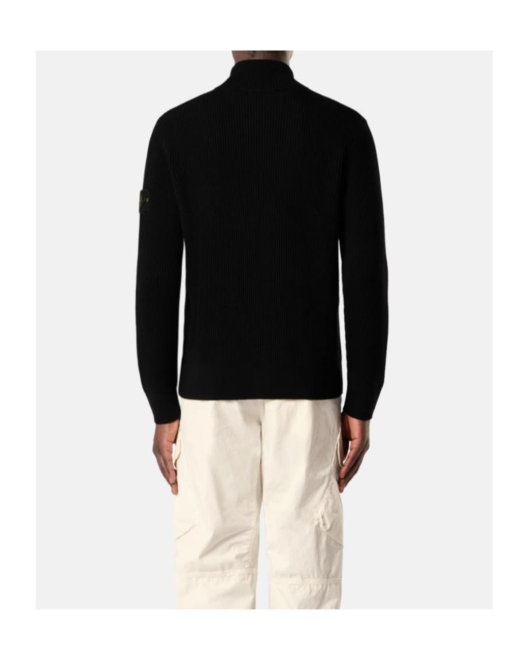 Stone Island Black Ribbed Full Zip Cardigan for men