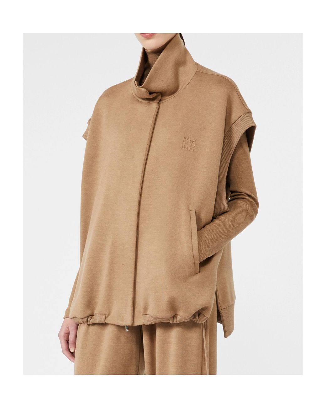 Max Mara Natural Oversized Sleeveless Wool Jersey Jacket