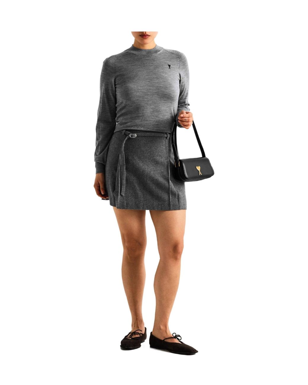AMI Gray Knitted Crew Neck Sweater