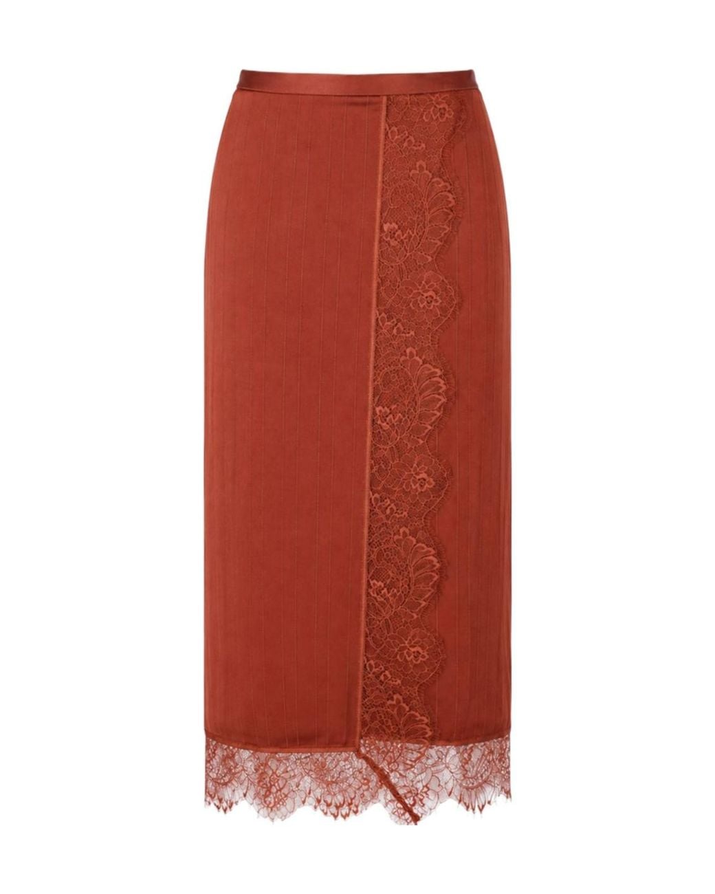 Twinset Red Lace Trim Midi Skirt