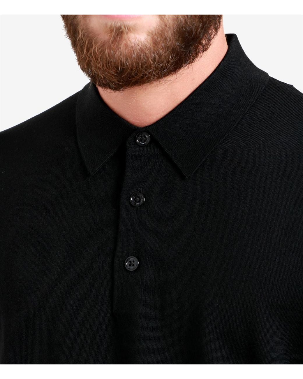 Paolo Pecora Black Long-Sleeve Wool Polo Shirt for men
