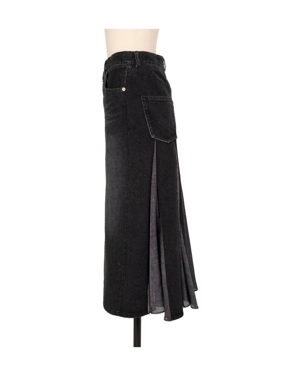 Sacai Black Pleated Denim Skirt