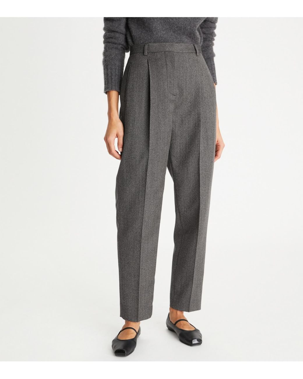 Tory Burch Gray Mid-Rise Loose-Fit Pants