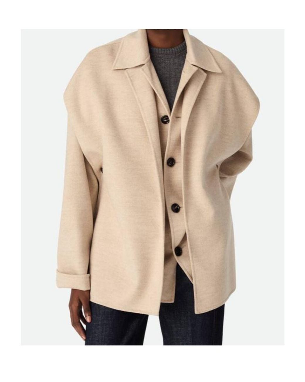 Bottega Veneta Natural Double Wool And Cashmere Short Coat