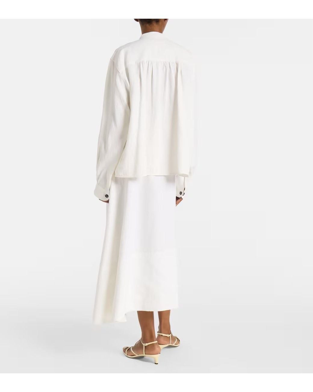 Jil Sander White Plissé Linen Blouse