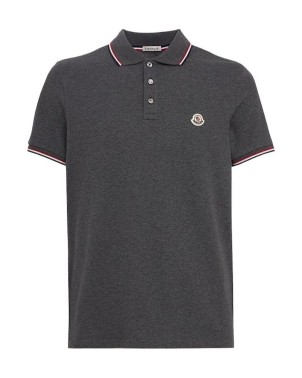 Moncler Black Tricolour-Trimmed Cotton Polo Shirt for men